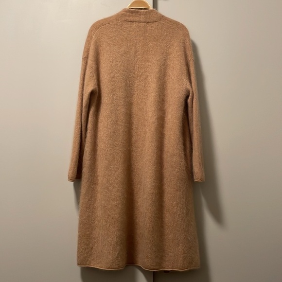 🦭Fuzzy Cashmere Long Coat Jacket Cardigan Tan Neutral m banana Republic duster - Picture 5 of 13